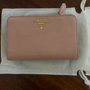 Prada Small Saffiano Leather Waller Powder Pink